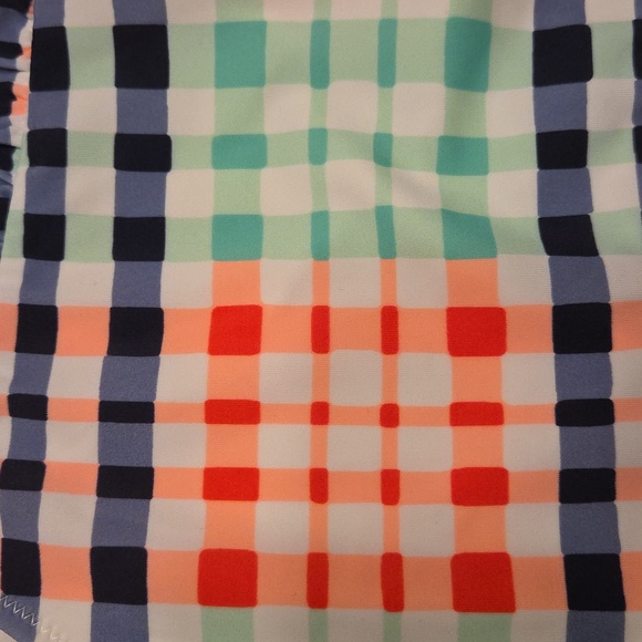 AERIE WOMENS Plaid Two-Piece High-Waist Swim Set - Coral, Aqua & Navy - Picture 3 of 6